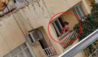 Anbean kaydedildi: 6’ncı kat balkonunda tehlikeli anlar…